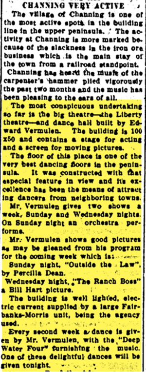 Liberty Theatre - July 1921 Article (newer photo)